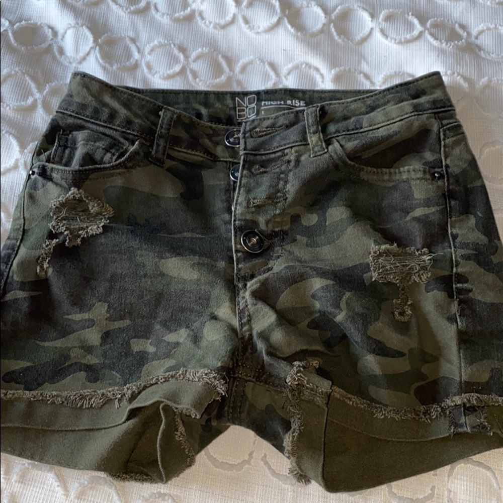 High rise camo shorts